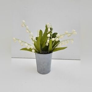 Vintage Inspired Faux Lily of the Valley in Galvanized Metal Bucket Cottagecore